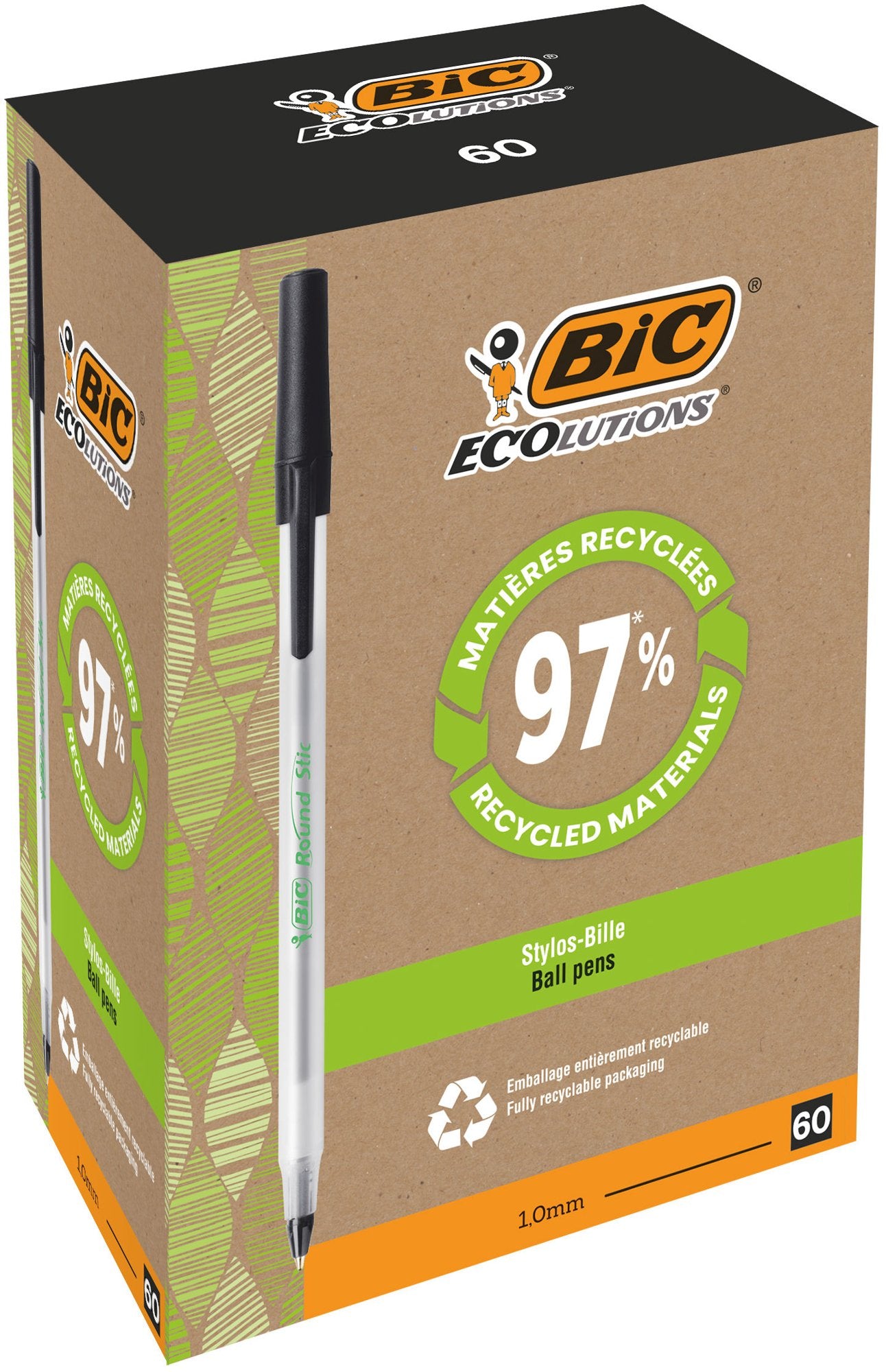 BIC Ecolutions Black Stic Ball Pen Pack of 60