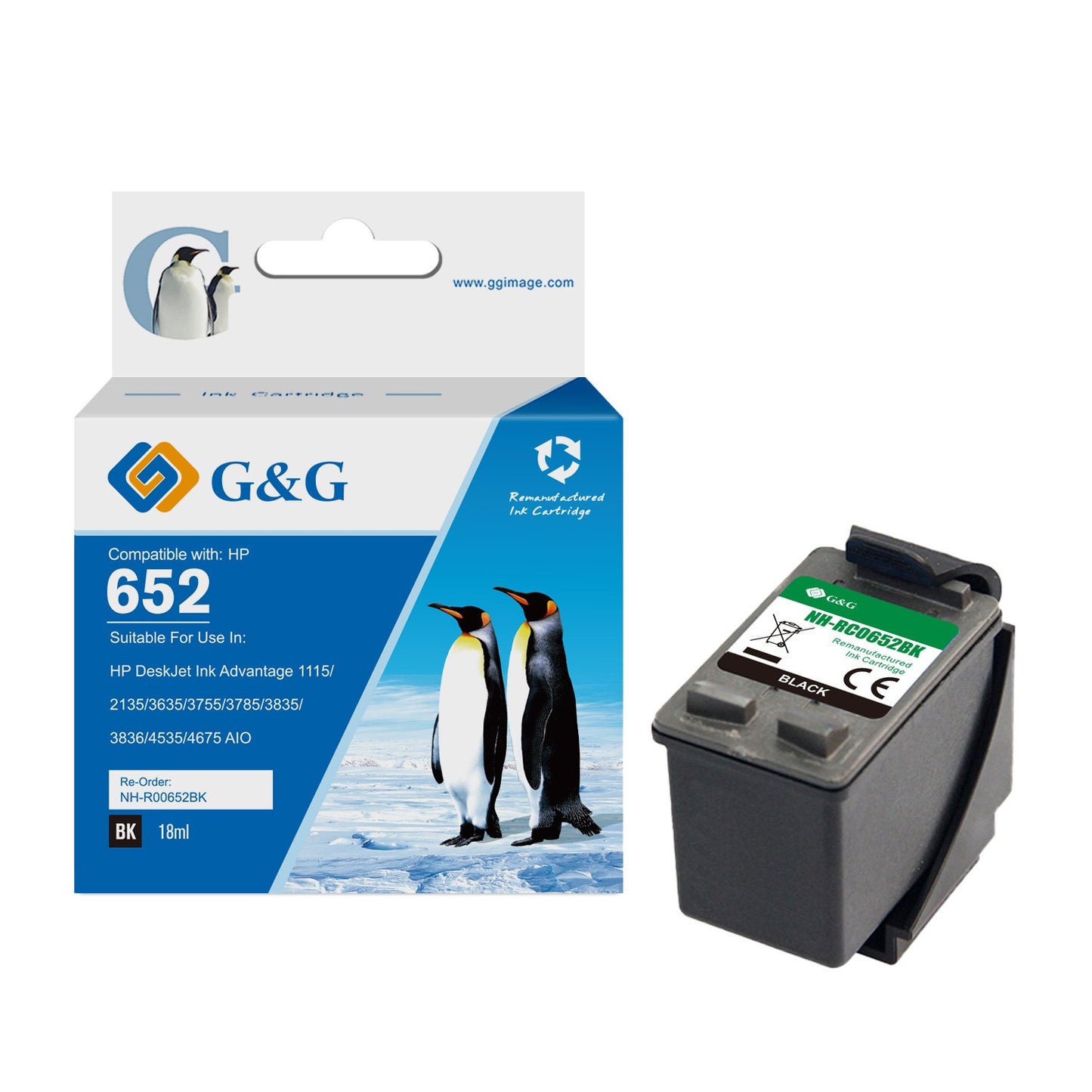 Reman HP G+G 652 Black Ink Cartridge F6V25AE - Higher yield than Original