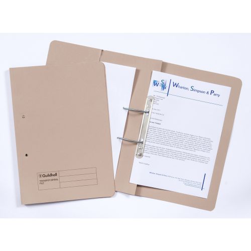 Guildhall Transfer Spring Transfer Pocket File Manilla Foolscap 315gsm Buff (Pack 25) - 349-BUFZ