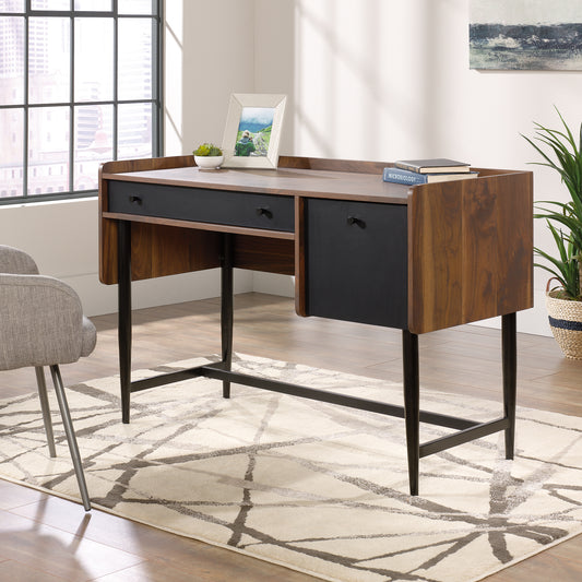 Hampstead Park Compact Home Office Desk Walnut with Black Accent Panels and Frame - 5420284 DD