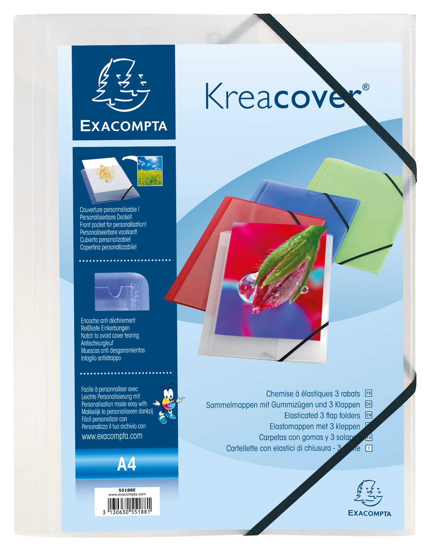 Exacompta Kreacover Elasticated 3 Flap Folder Frosted (Pack 5) - 55188E