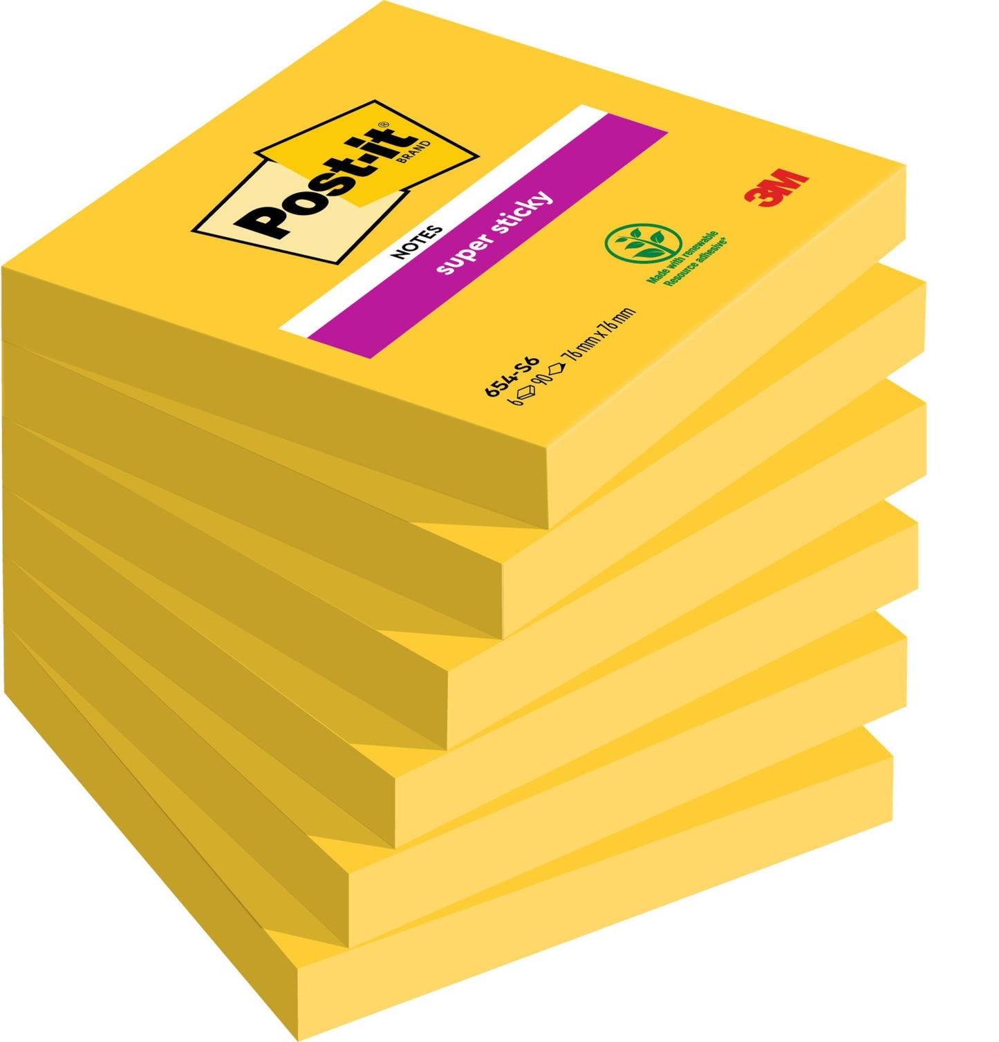 Post-it® Super Sticky Notes Ultra Colours 76 mm x 76 mm 90 Sheets/Pad 6 Pads/Pack 100% PEFC SGSCH-PEFC-COC-110078