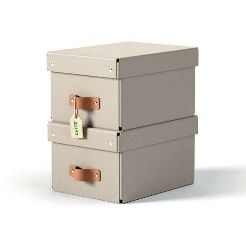 Leitz Puro Storage Box with Lid Small 7L Beige 100% Recycled Card (Pack 2) - 61470012
