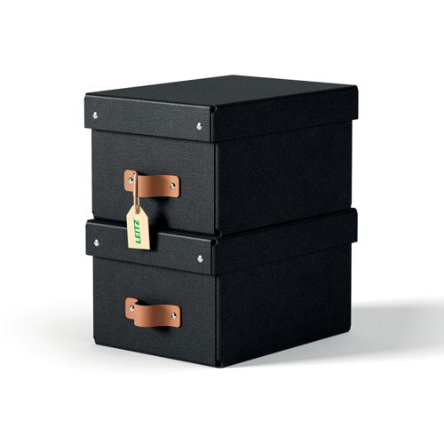 Leitz Puro Storage Box with Lid Small 7L Black 100% Recycled Card (Pack 2) - 61470095