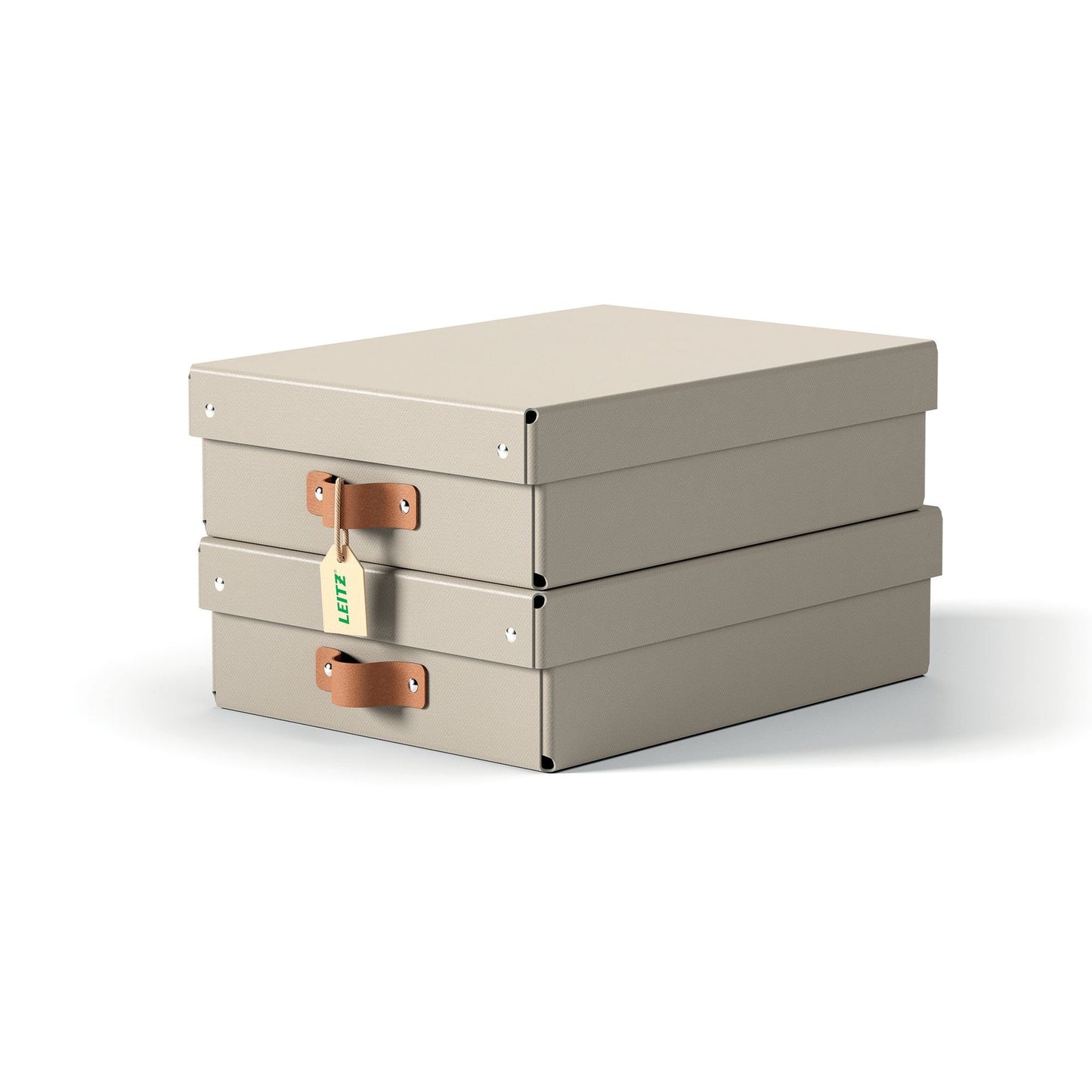 Leitz Puro Storage Box with Lid Medium Low 8L Beige 100% Recycled Card (Pack 2) - 61480012
