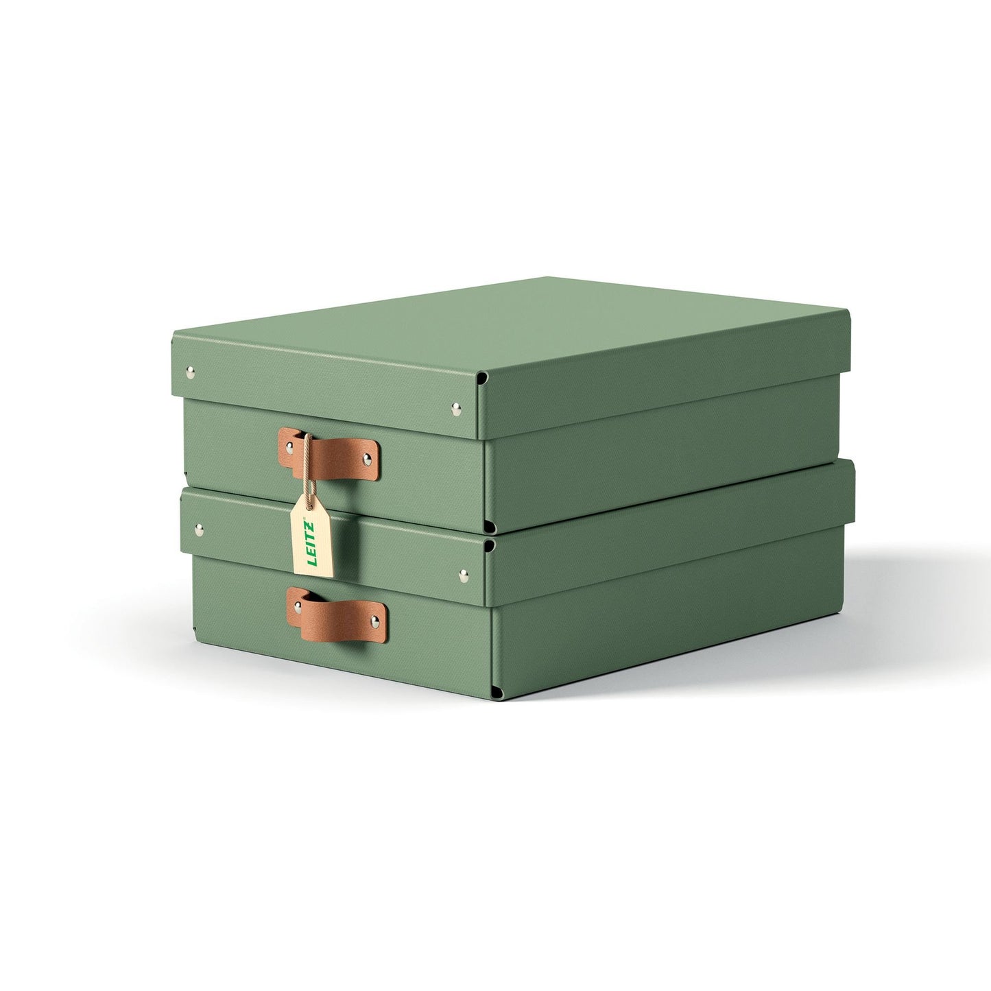 Leitz Puro Storage Box with Lid Medium Low 8L Green 100% Recycled Card (Pack 2) - 61480050