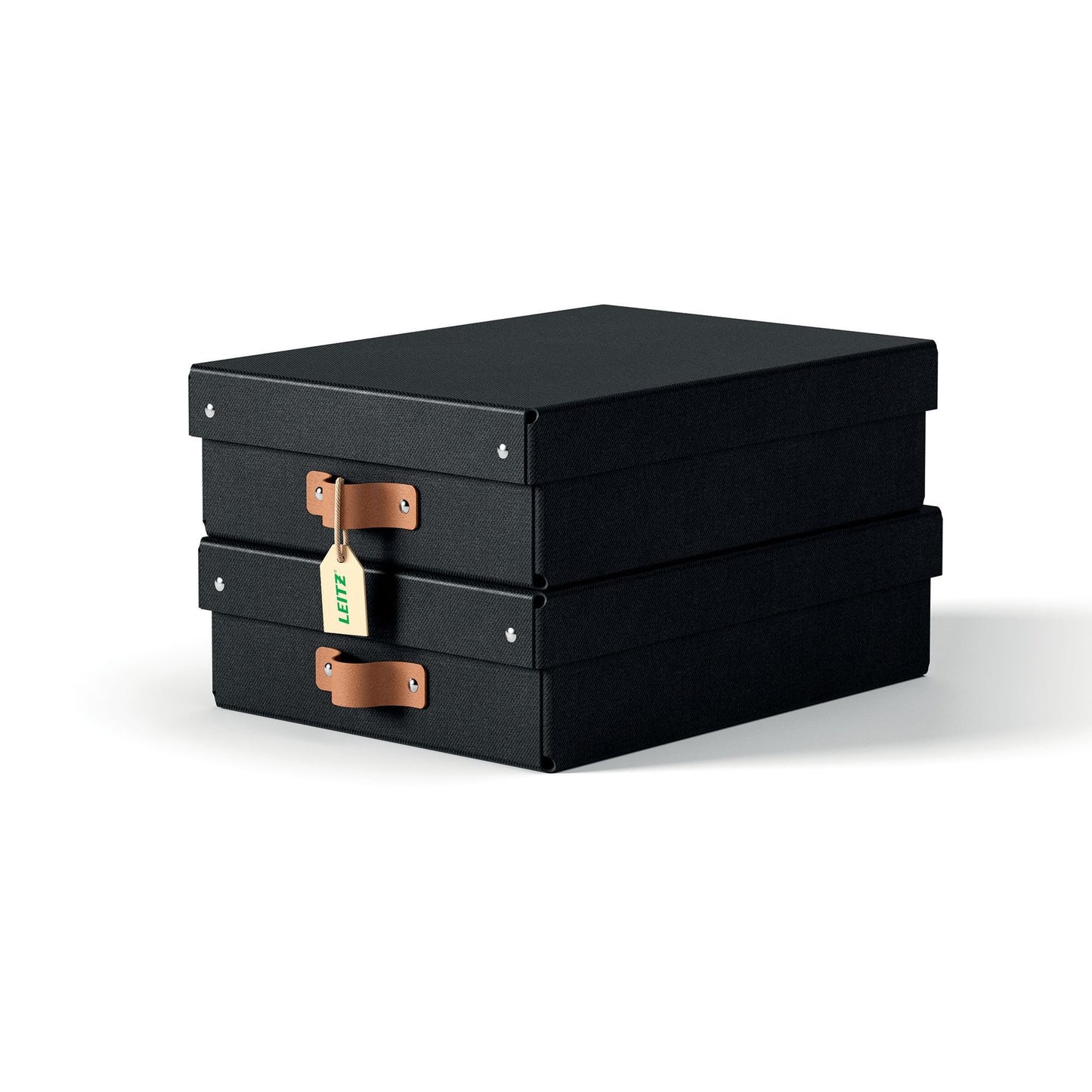 Leitz Puro Storage Box with Lid Medium Low 8L Black 100% Recycled Card (Pack 2) - 61480095