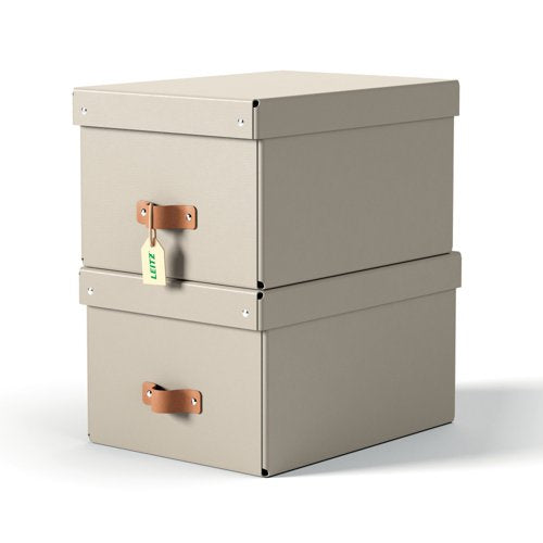 Leitz Puro Storage Box with Lid Medium 17L Beige 100% Recycled Card (Pack 2) - 61490012