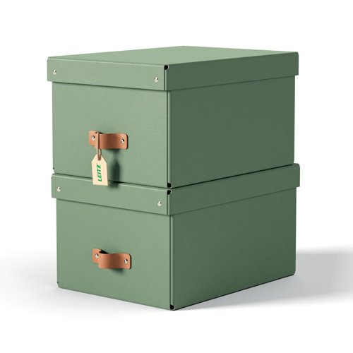 Leitz Puro Storage Box with Lid Medium 17L Green 100% Recycled Card (Pack 2) - 61490050