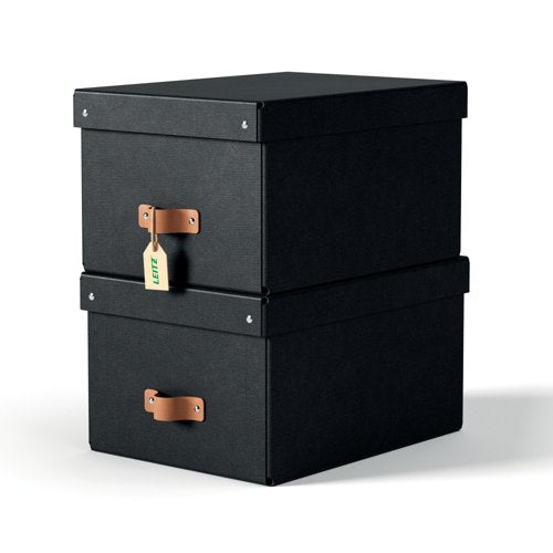 Leitz Puro Storage Box with Lid Medium 17L Black 100% Recycled Card (Pack 2) - 61490095