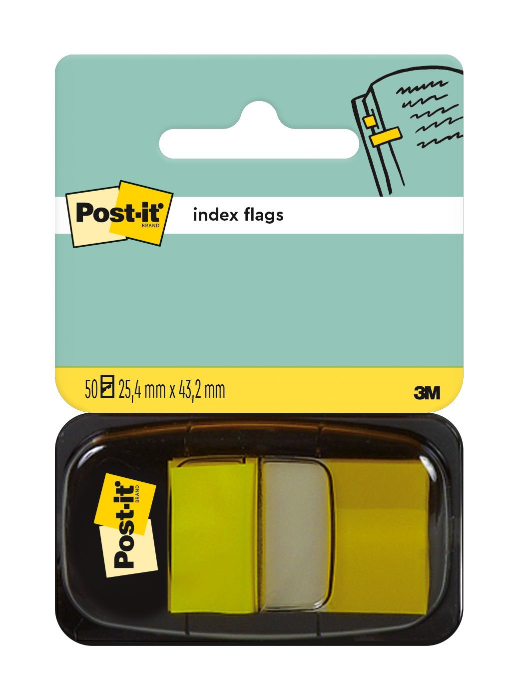 Post-it® Index Flags Medium Yellow 25.4 mm x 43.2 mm 50 Flags/Dispenser 1 Dispenser/Pack