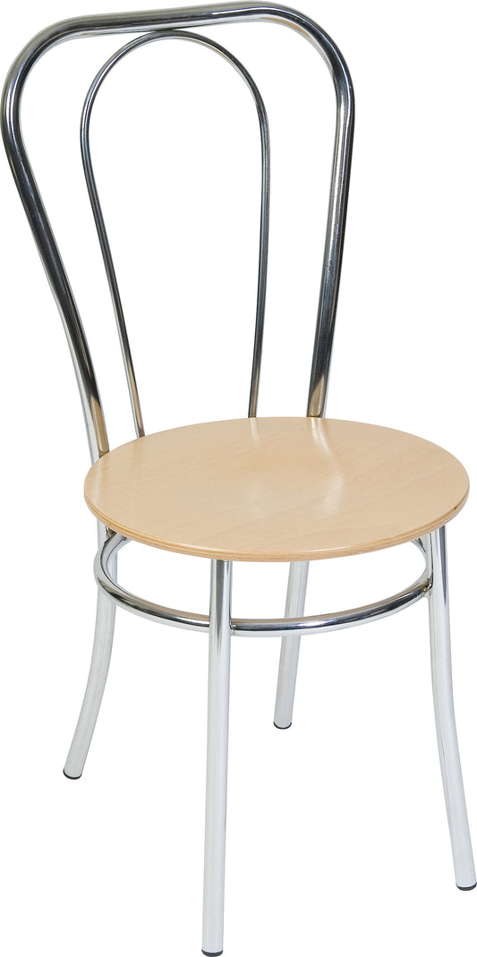 Bistro Deluxe Chair Solid Wood Seat with Chrome Frame (Each) - 6450 DD