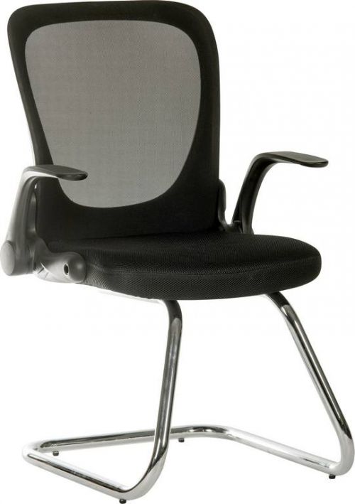 Flip Mesh Back Cantilever Visitor Chair with Flip Up Armrests Black - 6963BLK DD