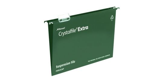 Rexel Crystalfile Extra A4 Suspension File Polypropylene 15mm V Base Green (Pack 25) 70634 DD