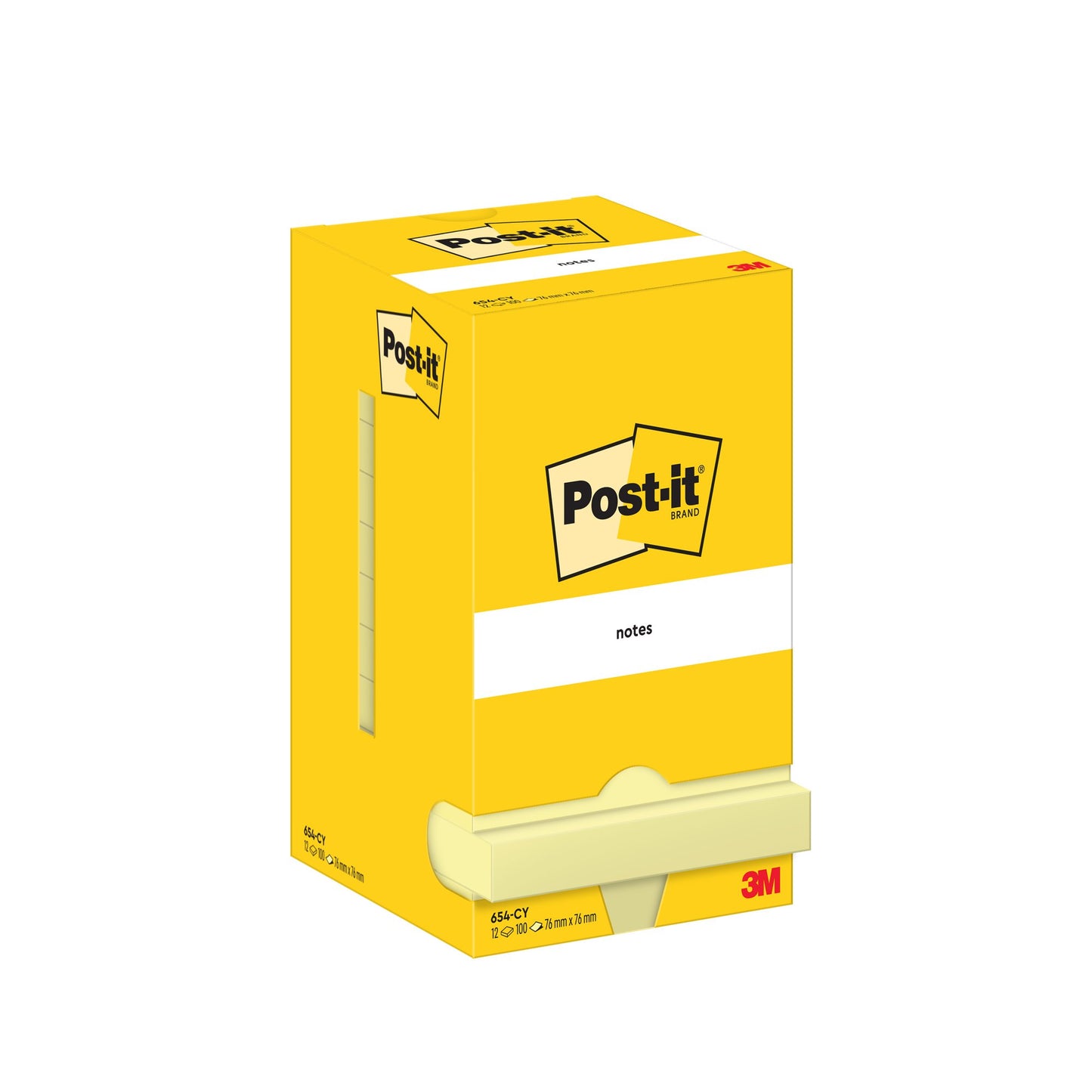 Post-it® Notes Canary Yellow 76 mm x 76 mm 100 Sheets/Pad 12 Pads/Pack Cardboard Pack 100% PEFC SGSCH-PEFC-COC-110078