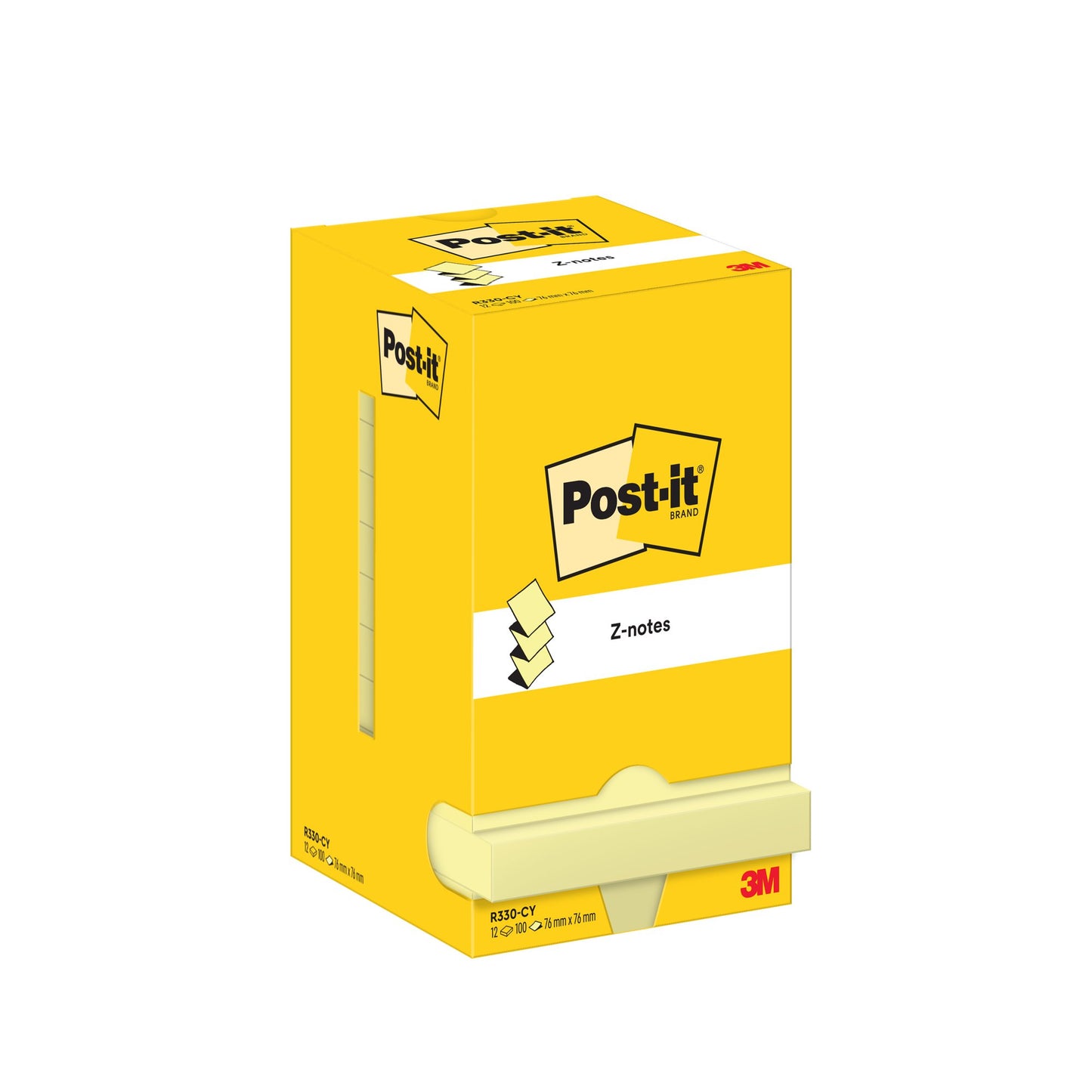 Post-it® Z-Notes Canary Yellow 76 mm x 76 mm 100 Sheets/Pad 12 Pads/Pack Cardboard Pack 100% PEFC SGSCH-PEFC-COC-110078