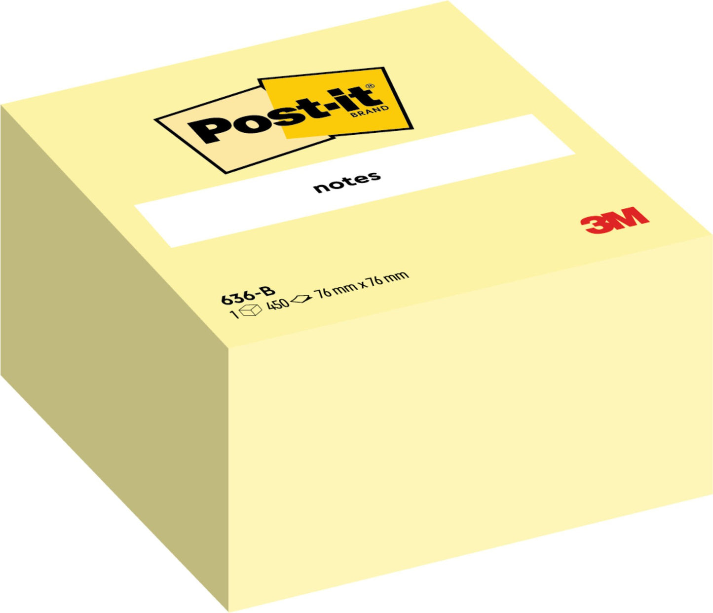 Post-it® Notes Cube 636-B Canary Yellow 76 mm x 76 mm 450 Sheets/Pad 1 Pad/Pack 100% PEFC SGSCH-PEFC-COC-110078