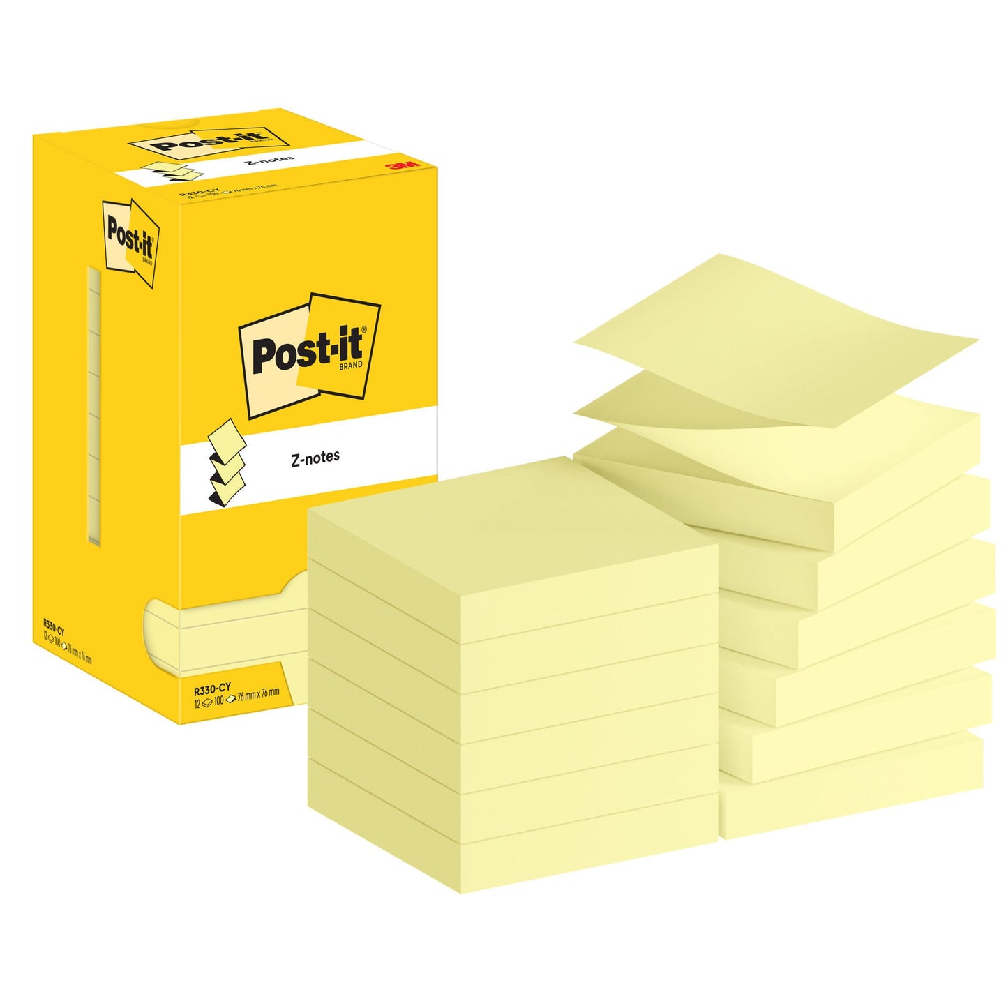 Post-it Z-Notes, Canary Yellow, 76 mm x