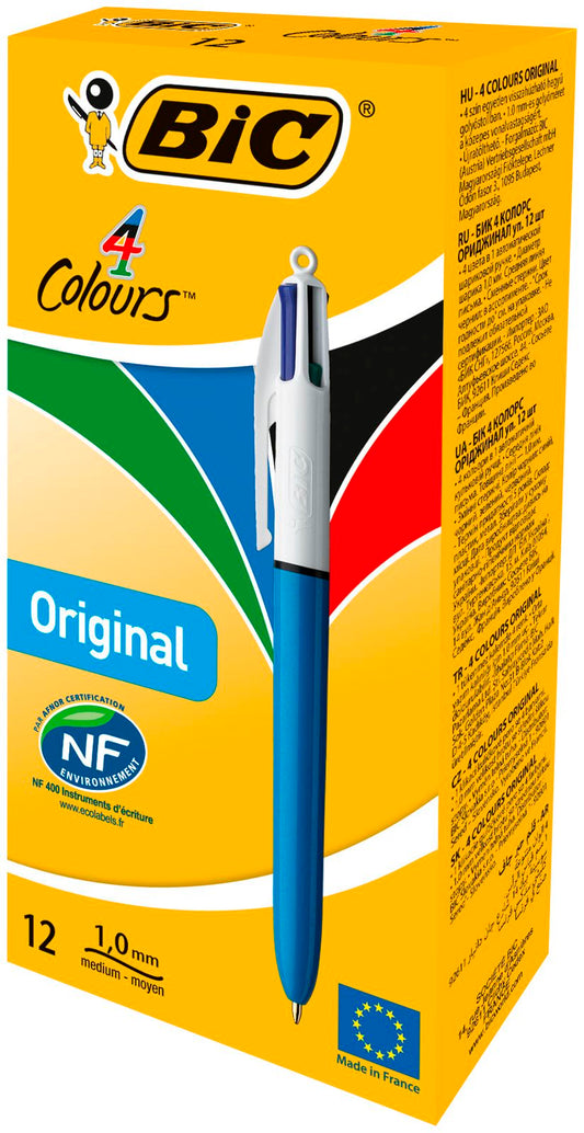 Bic 4 Colours Original Ballpoint Pen 1mm Tip 0.32mm Line Blue/White Barrel Black/Blue/Green/Red Ink (Pack 12) - 982866