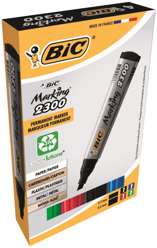 Bic Marking 2300 Permanent Marker Chisel Tip 3.7-5.5mm Line Assorted Colours (Pack 4) - 8209222