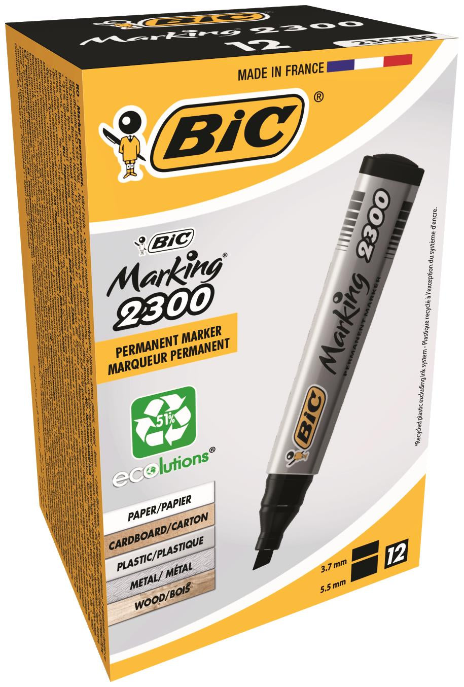 BIC 2300 Permanent Marker Chisel Tip Black Pack of 12