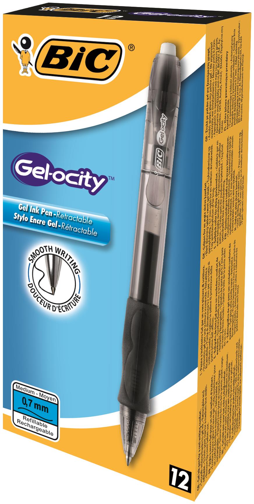 BIC Velocity Black Gel Rollerball Grip Retractable Pack of 12