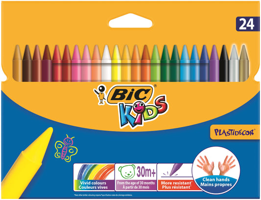 Bic Kids Plastidecor Hard Sharpenable Crayons Assorted Colours (Pack 24) - 8297721