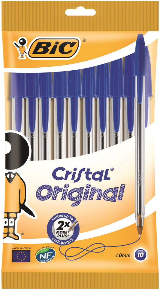 Bic Cristal Ballpoint Pen 1.0mm Tip 0.32mm Line Blue (Pack 10) - 516352