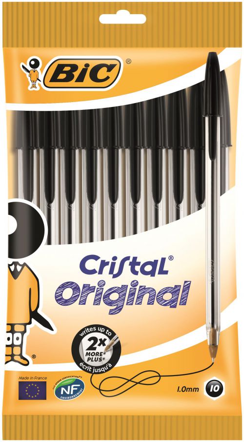 Bic Cristal Ballpoint Pen 1.0mm Tip 0.32mm Line Black (Pack 10) - 516353