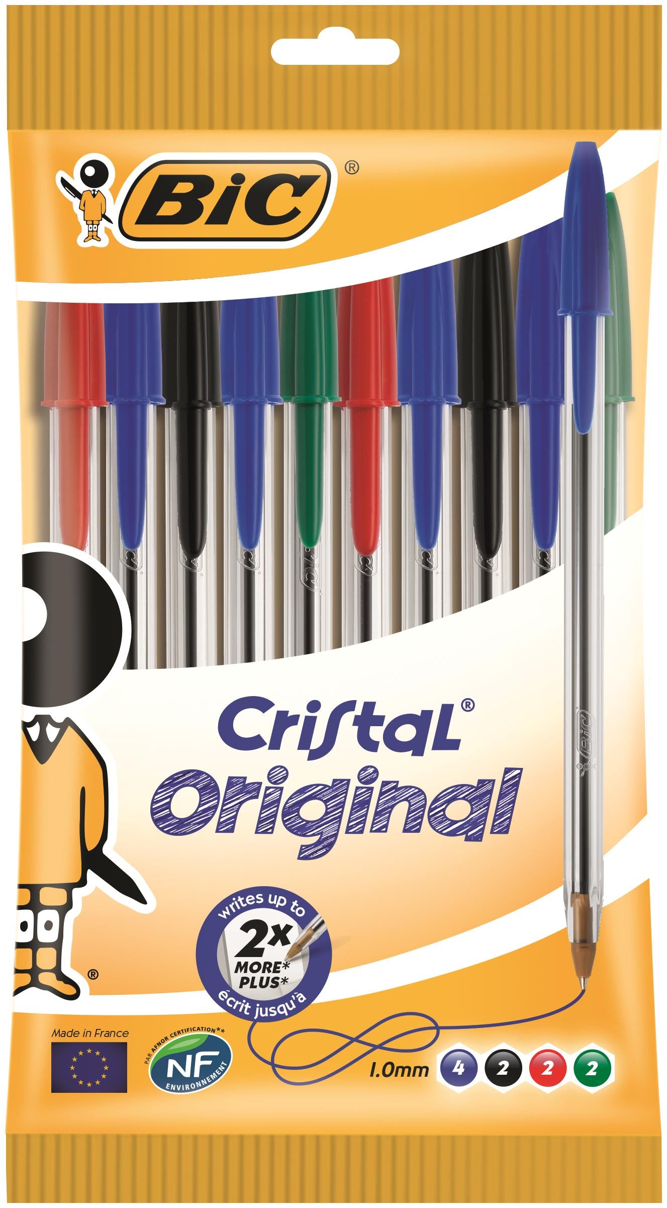 Bic Cristal Ballpoint Pen 1.0mm Tip 0.32mm Line Black/Blue/Green/Red (Pack 10) - 516354