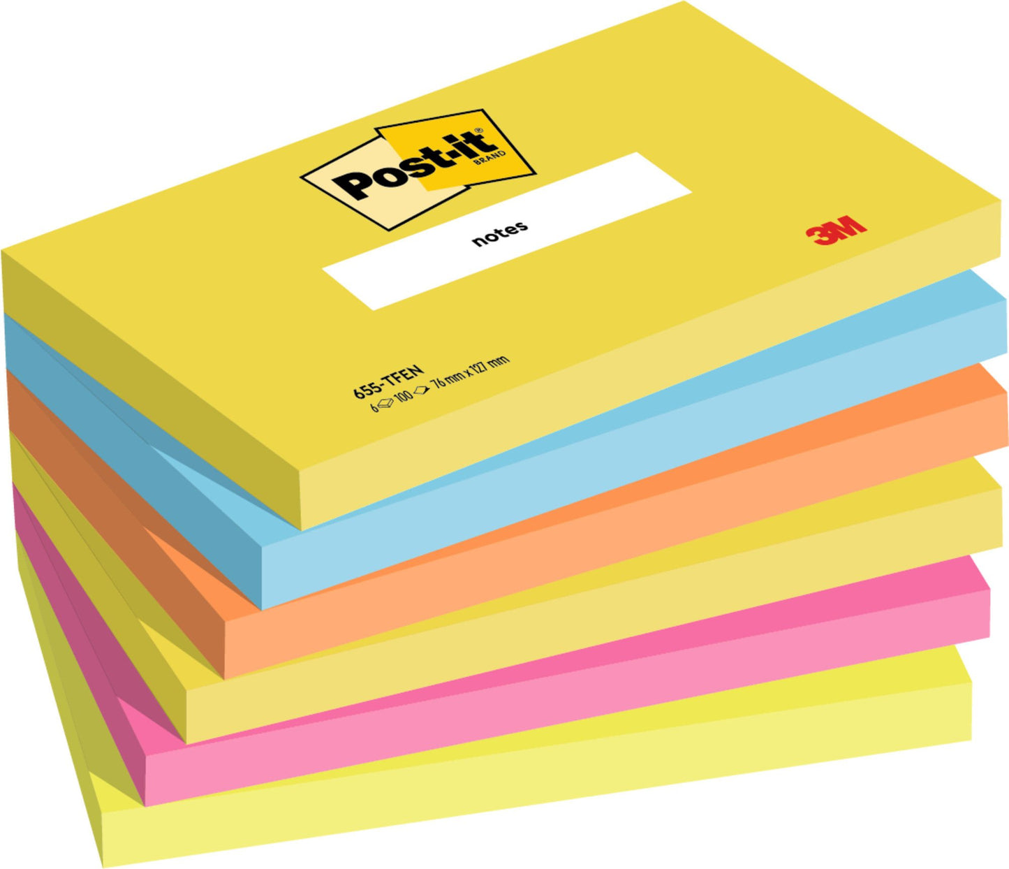 Post-it® Notes Energetic Colour Collection 76 mm x 127 mm 100 Sheets/Pad 6 Pads/Pack 100% PEFC SGSCH-PEFC-COC-110078