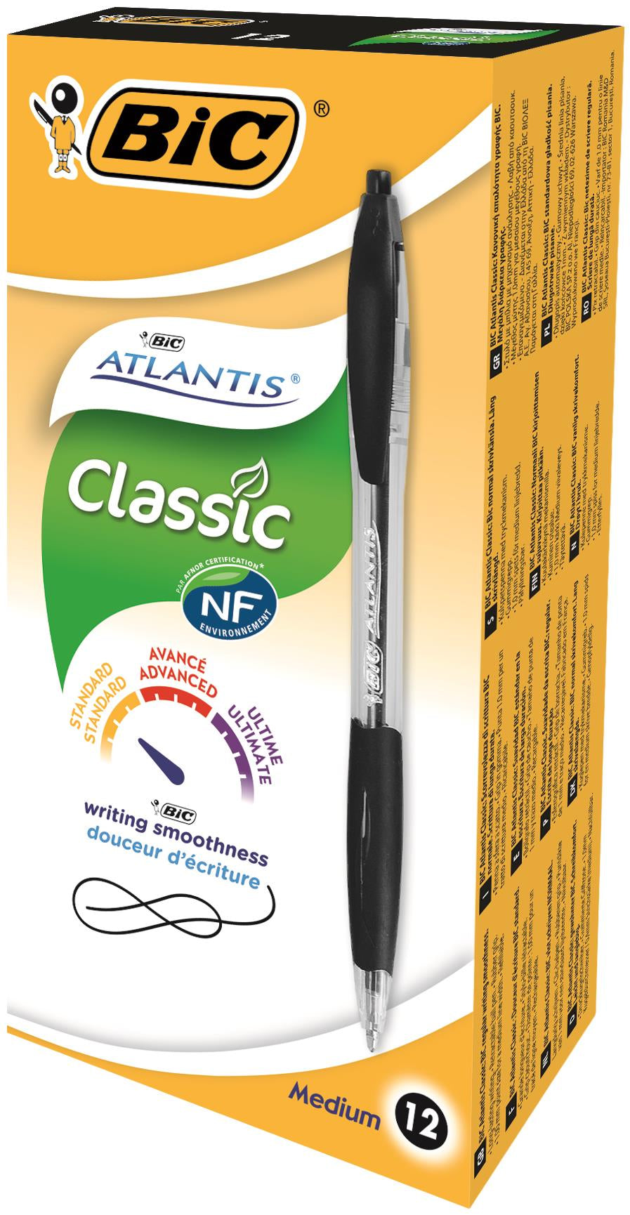 Bic Atlantis Retractable Ballpoint Pen 1mm Tip 0.32mm Line Black (Pack 12) - 8871321