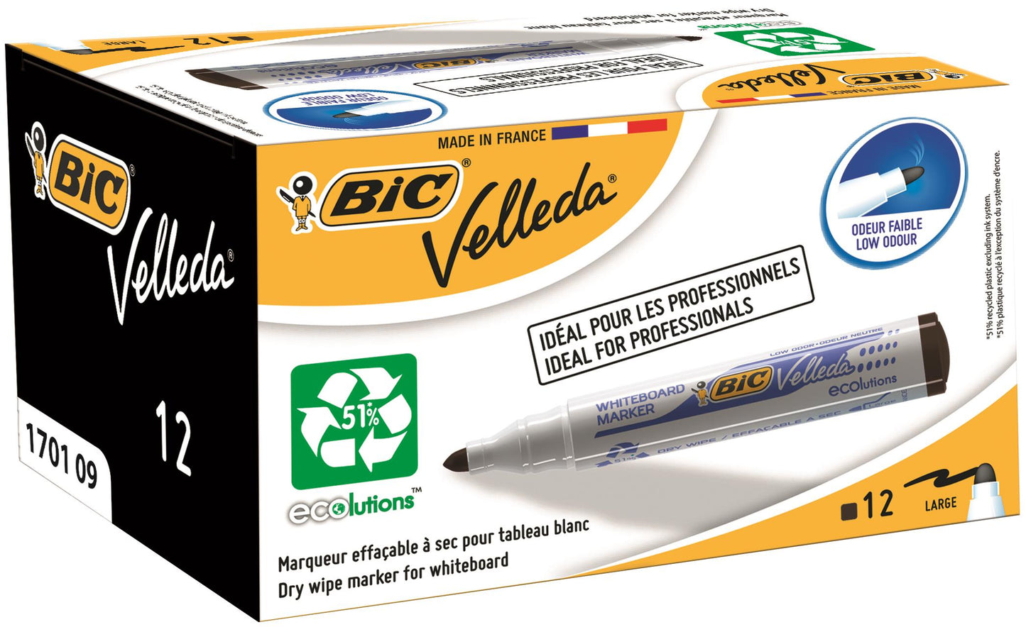 Bic Velleda 1701 Whiteboard Marker Bullet Tip 1.5mm Line Black (Pack 12) - 904937
