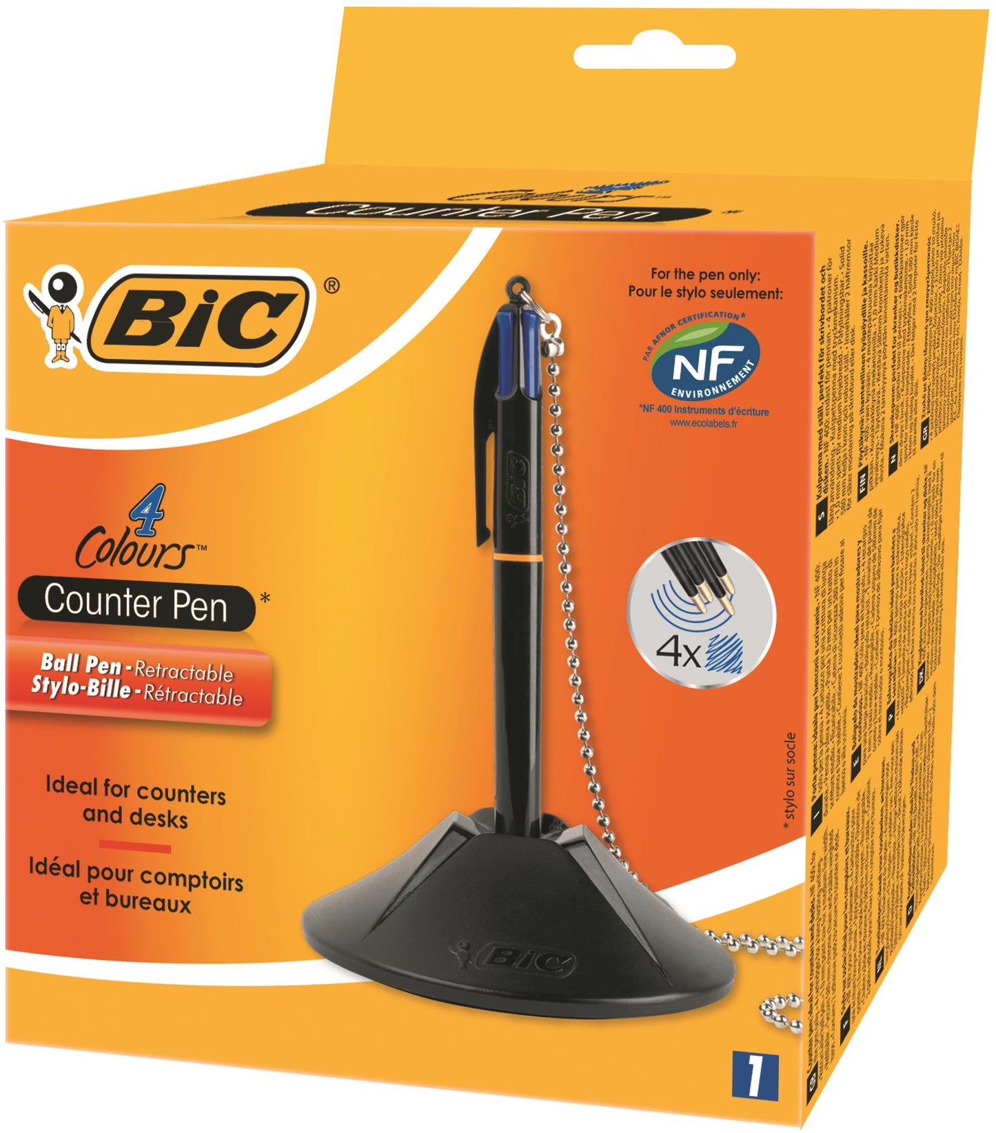 Bic 4 Colours Ballpoint Desk Pen 1mm Tip 0.32mm Line Black Barrel Blue Ink - 918515