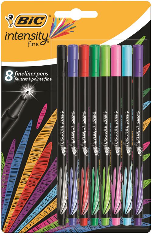 Bic Intensity Fineliner Pen 0.8mm Tip 0.4mm Line Assorted Colours (Pack 8) - 942075