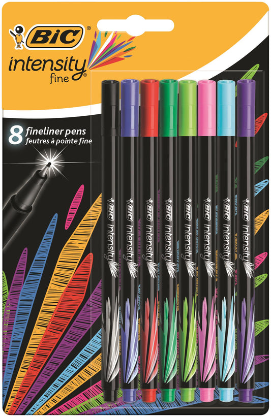 Bic Intensity Fineliner Pen 0.8mm Tip 0.4mm Line Assorted Colours (Pack 8) - 942075