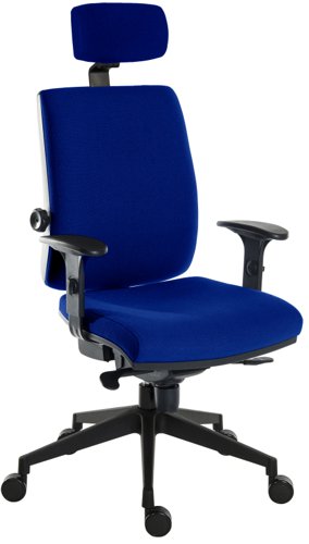 Teknik Office Ergo Plus Ergonomic Executive Operator Office Chair With Headrest and Comfort Adjustable Arms and Ultra Base Blue - Certified For 24 Hour Use - 9700BLU/R520/0270 DD