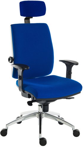 Teknik Office Ergo Plus Ergonomic Executive Operator Office Chair With Headrest and Comfort Adjustable Arms and Premier Base Blue - Certified For 24 Hour Use - 9700BLU/R530/0270 DD