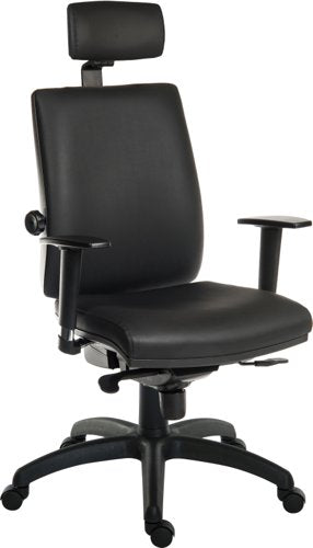Teknik Office Ergo Plus Ergonomic Executive Operator PU Office Chair With Headrest and Apex Adjustable Arms Black - Certified For 24 Hour Use - 9700PU/R510/0290 DD