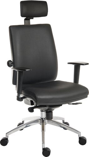 Teknik Office Ergo Plus Ergonomic Executive Operator PU Office Chair With Headrest and Apex Adjustable Arms and Premier Base Black - Certified For 24 Hour Use - 9700PU/R530/0290 DD