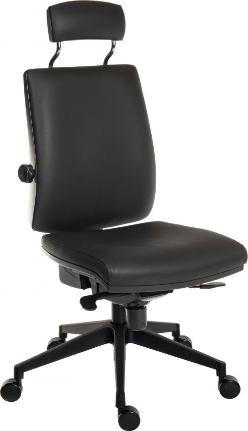 Teknik Office Ergo Plus Ergonomic Executive Operator PU Office Chair With Headrest and Ultra Base Black - Certified For 24 Hour Use - 9700PU/R520 DD
