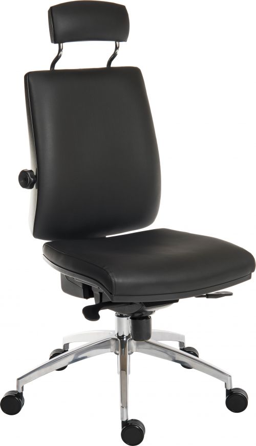 Teknik Office Ergo Plus Ergonomic Executive Operator PU Office Chair With Headrest and Premier Base Black - Certified For 24 Hour Use - 9700PU/R530 DD