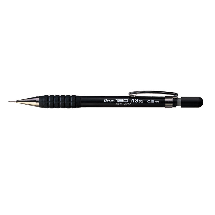 Pentel 120 Mechanical Pencil HB 0.5mm Lead Black Barrel (Pack 12) A315-AX