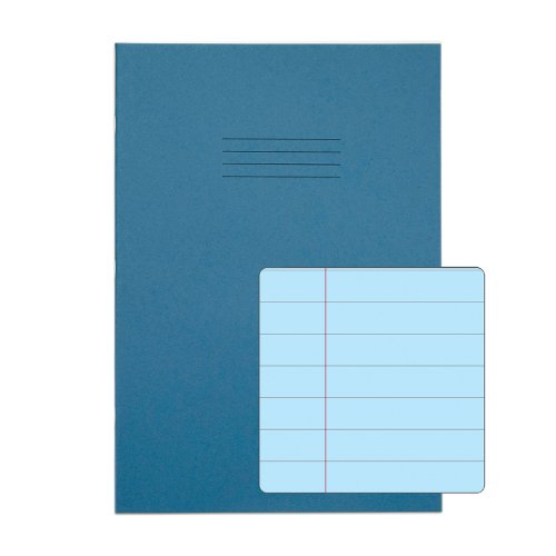 Rhino A4 Special Exercise Book 48 Page Ruled Wide 12mm Feint Lines And Margin F12M Light Blue with Tinted Blue Paper (Pack 10) - EX681111B-8 DD