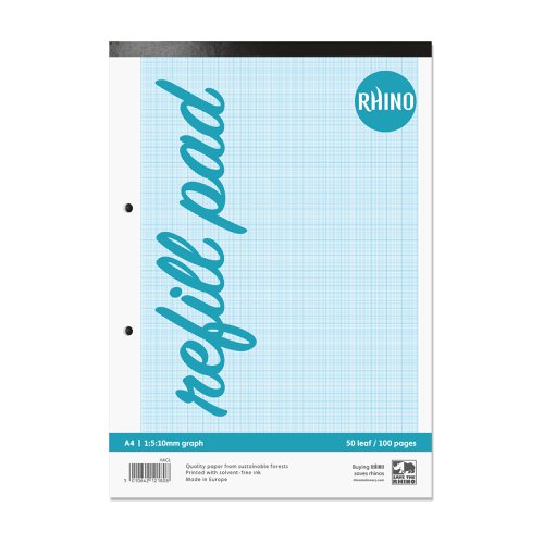 RHINO A4 Graph Pad 50 Leaf 1:5:10 Graph Ruling (Pack of 48)