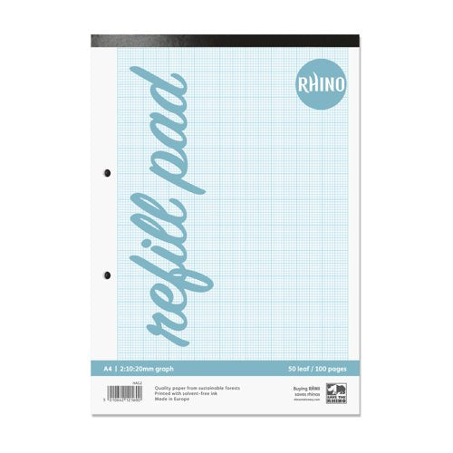 RHINO A4 Refill Pad 50 Leaf 2:10:20 Graph Ruling and Blank Alternative Pages (Pack of 48)