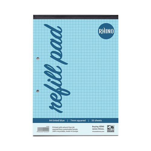 Rhino A4 Special Refill Pad 50 Leaf 7mm Squared Blue Tinted Paper (Pack 6) - HABQ-8 DD