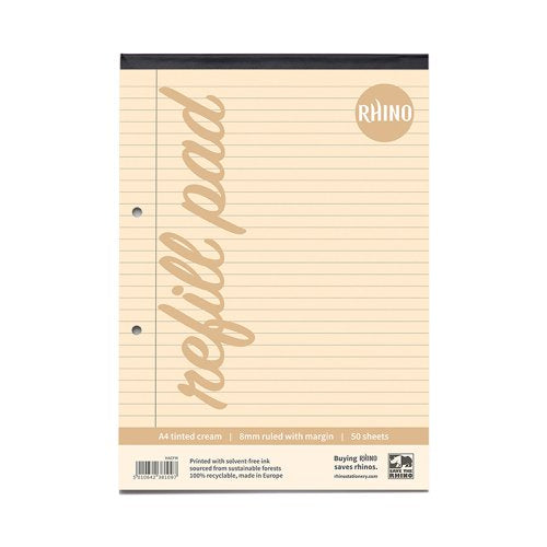 RHINO A4 Special Refill Pad 50 Leaf Cream Tinted Paper F8M (Pack of 36)