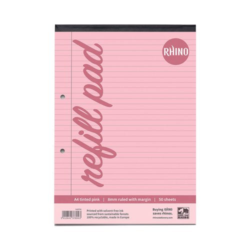 RHINO A4 Special Refill Pad 50 Leaf Pink Tinted Paper F8M (Pack of 36)