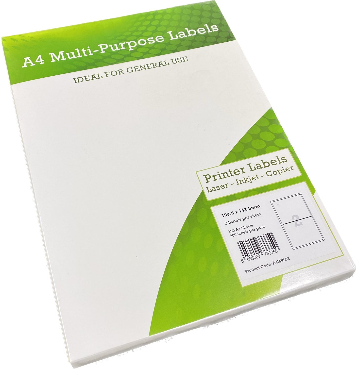 Compatible A4 Multipurpose Labels 2 Per Sheet 199.6 x 143.5mm (White) Pk of 100